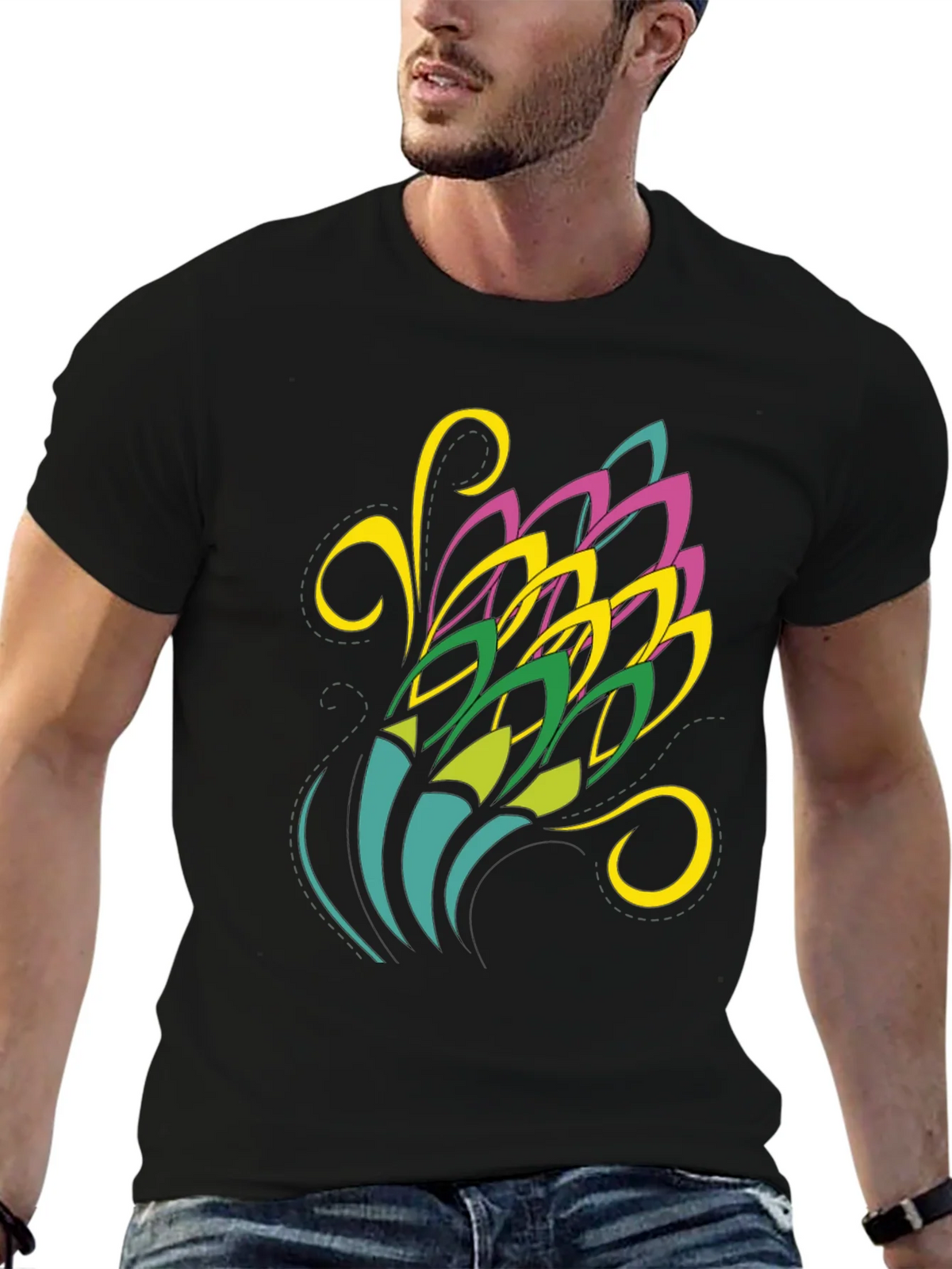 Abstract Floral Graphic Black Tee product image 6