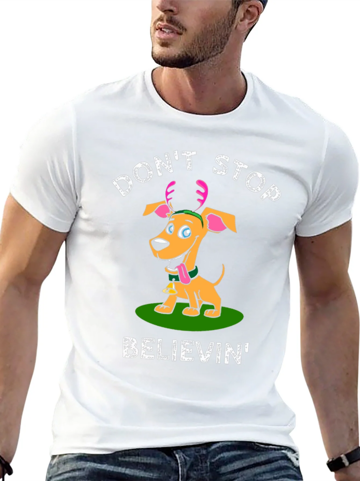 Dont Stop Believin Dog Christmas T-Shirt product image 3