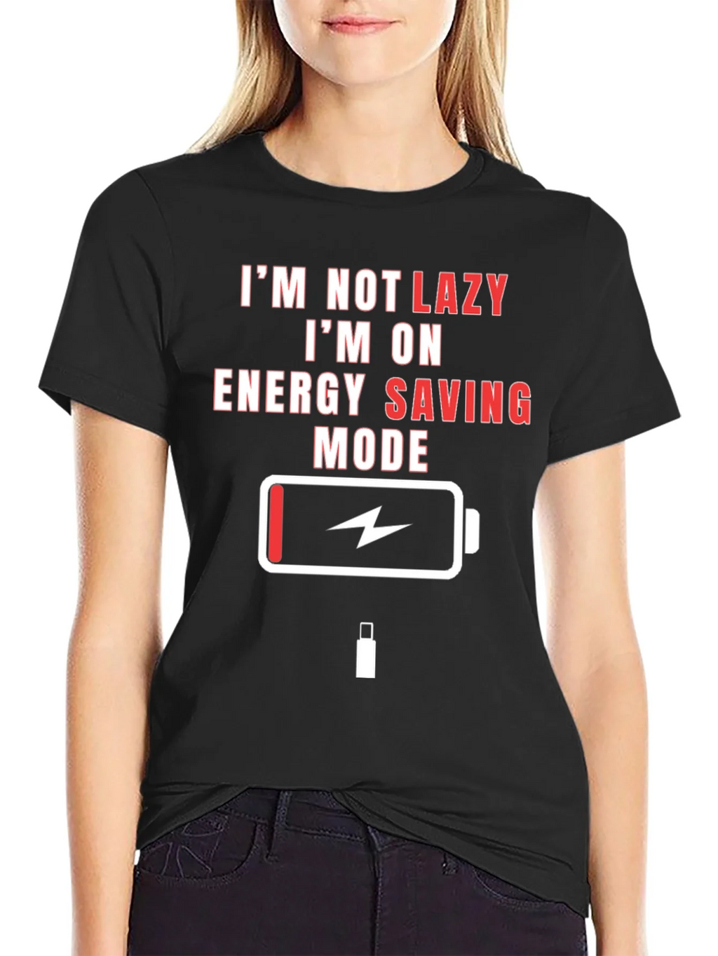Lazy Mode Energy Saving Funny Black T-Shirt product image 2