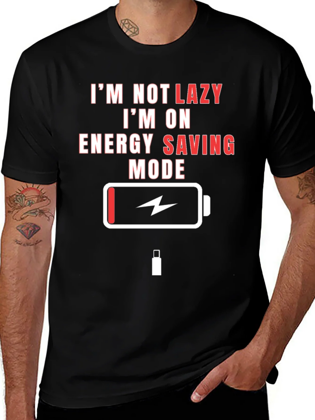 Lazy Mode Energy Saving Funny Black T-Shirt product image 1