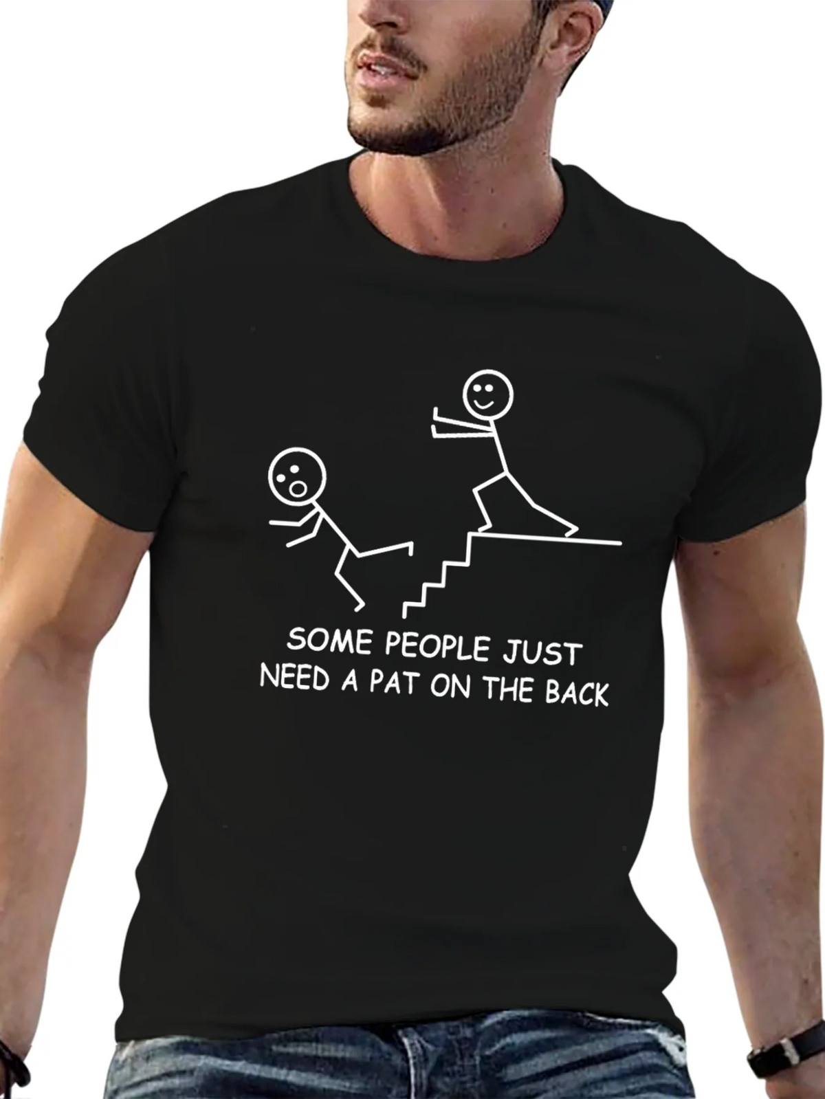 Funny Stick Figure T-Shirt: Pat on the Back product image 6