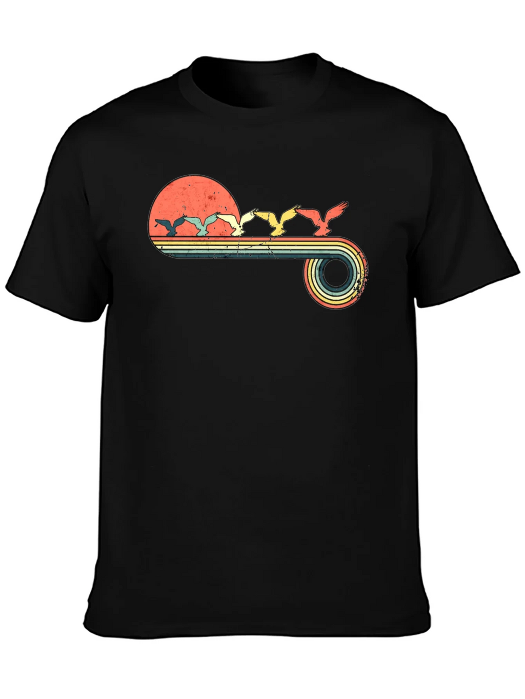 Retro Sunset Birds Graphic Tee - Black product image 3