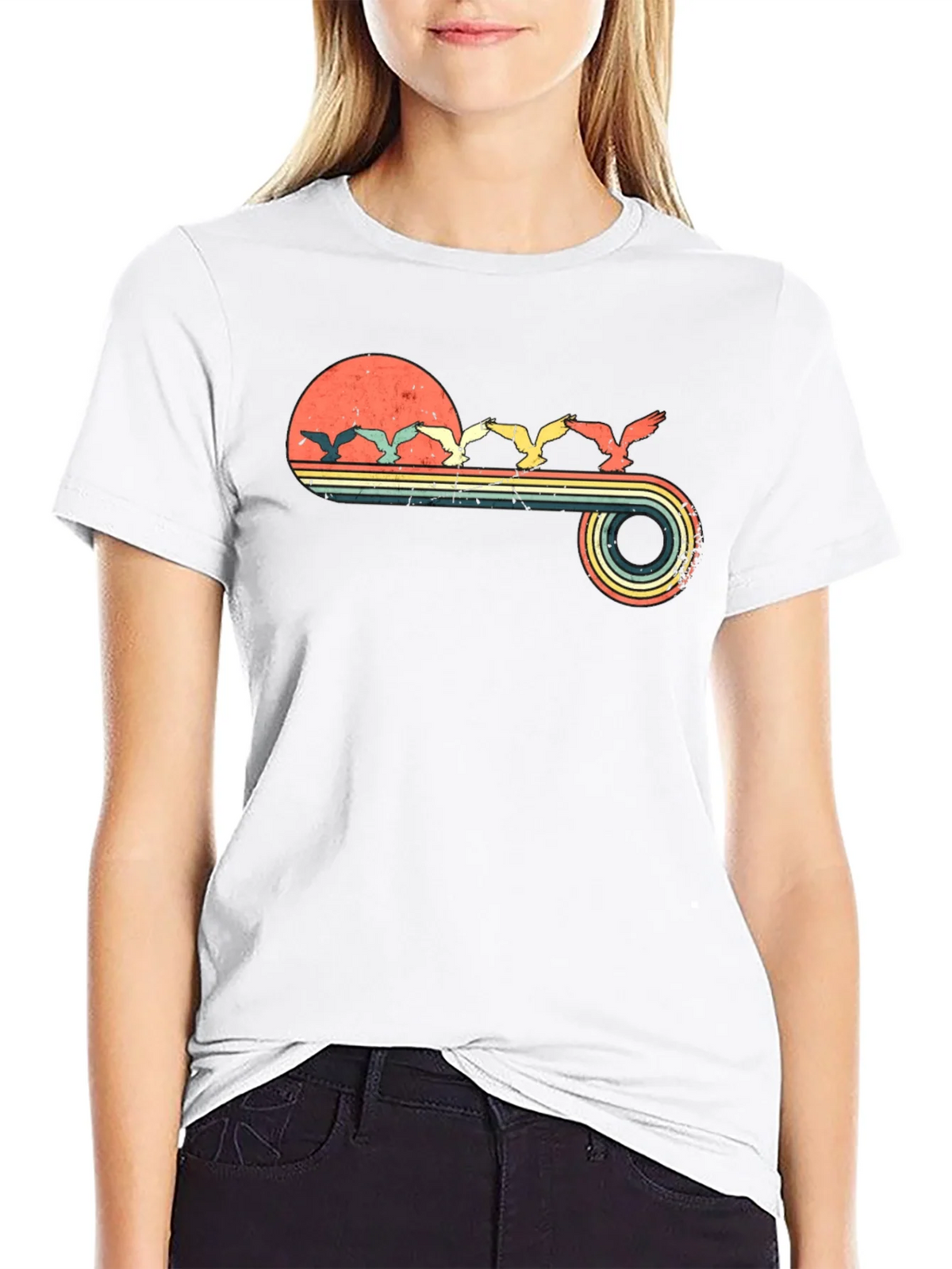 Retro Sunset Birds Graphic Tee - Black product image 8