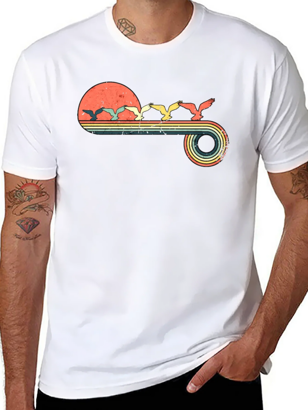 Retro Sunset Birds Graphic Tee - Black product image 7