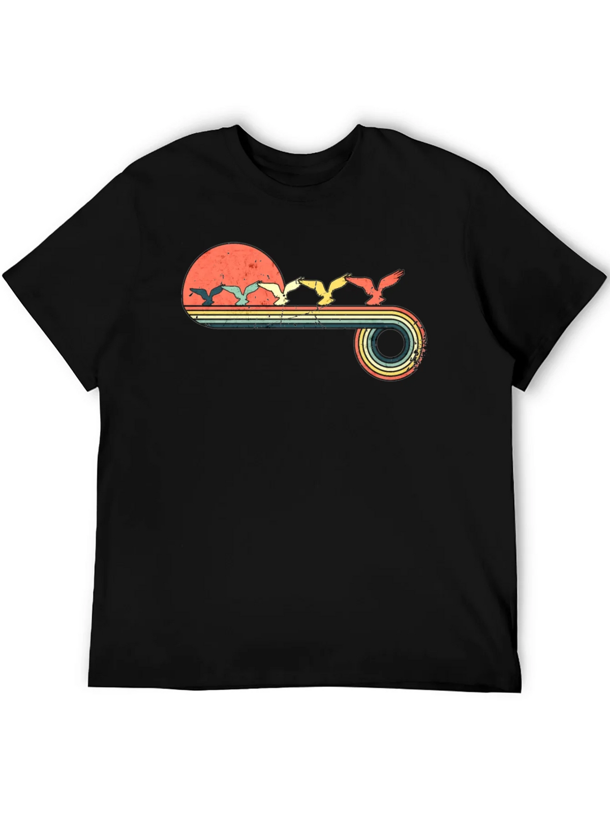 Retro Sunset Birds Graphic Tee - Black product image 5