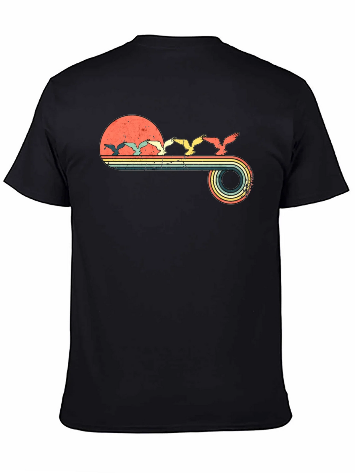 Retro Sunset Birds Graphic Tee - Black product image 4