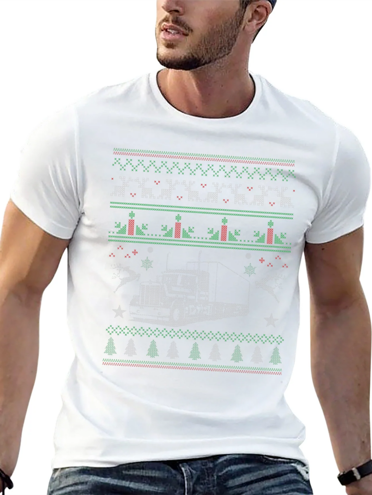 Trucker Christmas Sweater Style T-Shirt product image 12