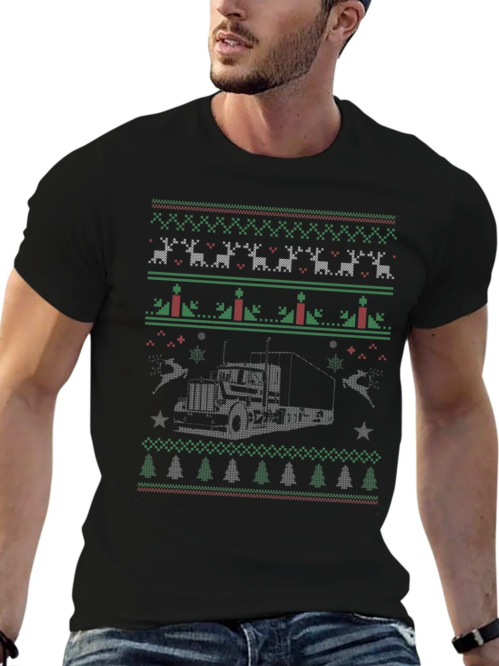 Trucker Christmas Sweater Style T-Shirt product image 6