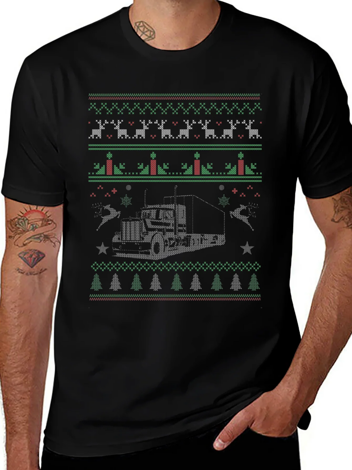 Trucker Christmas Sweater Style T-Shirt product image 1