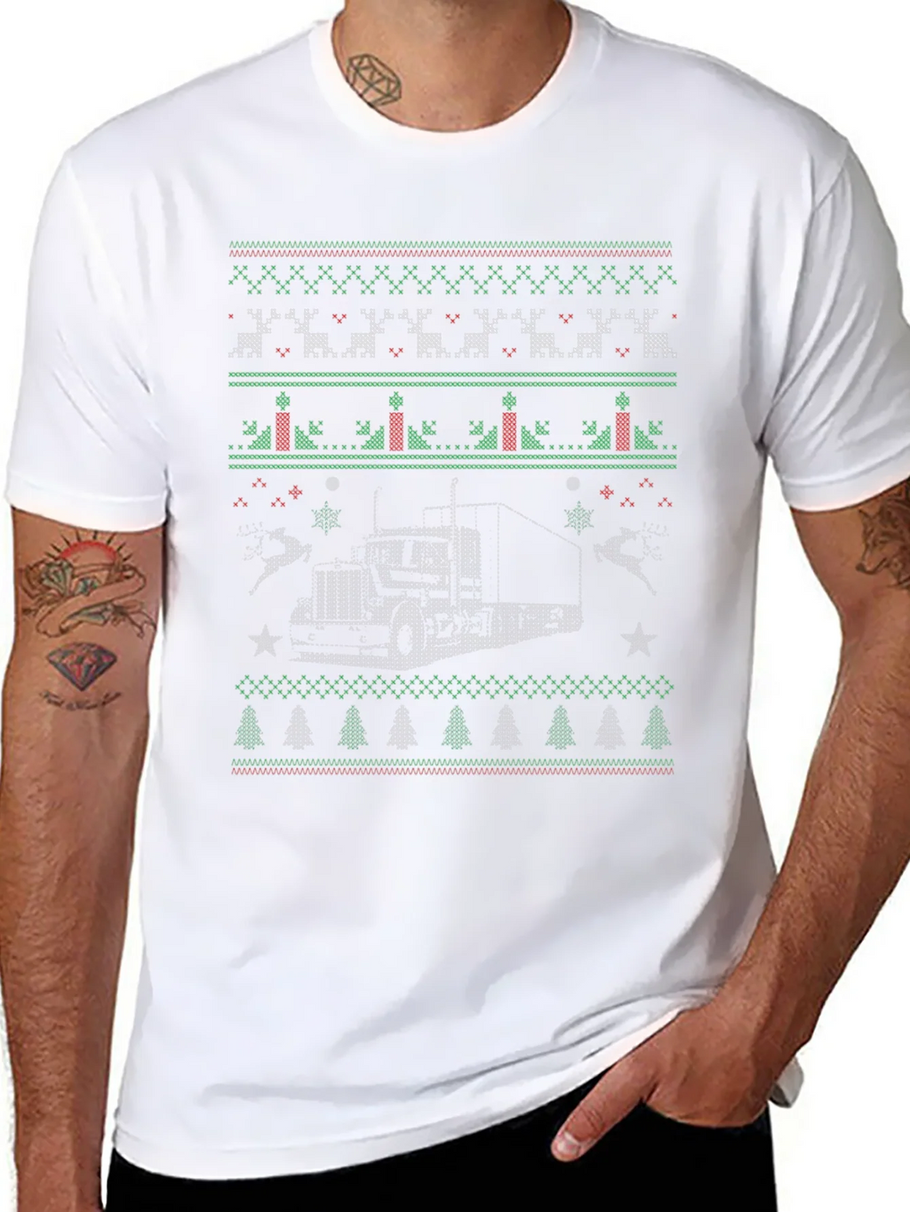Trucker Christmas Sweater Style T-Shirt product image 7