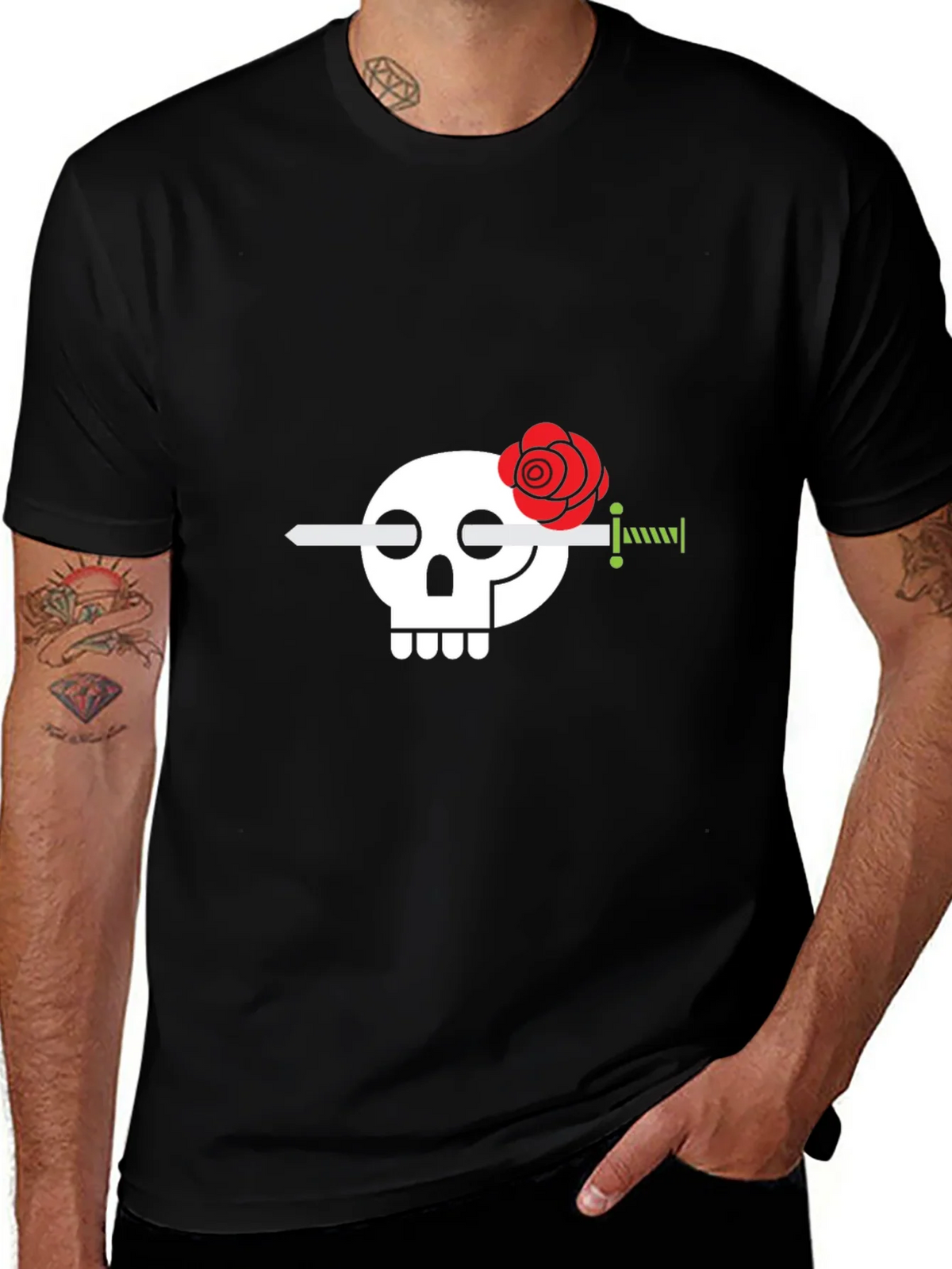 Skull & Rose Sword Graphic Tee - Stylish Mens Black T-Shirt product image 1