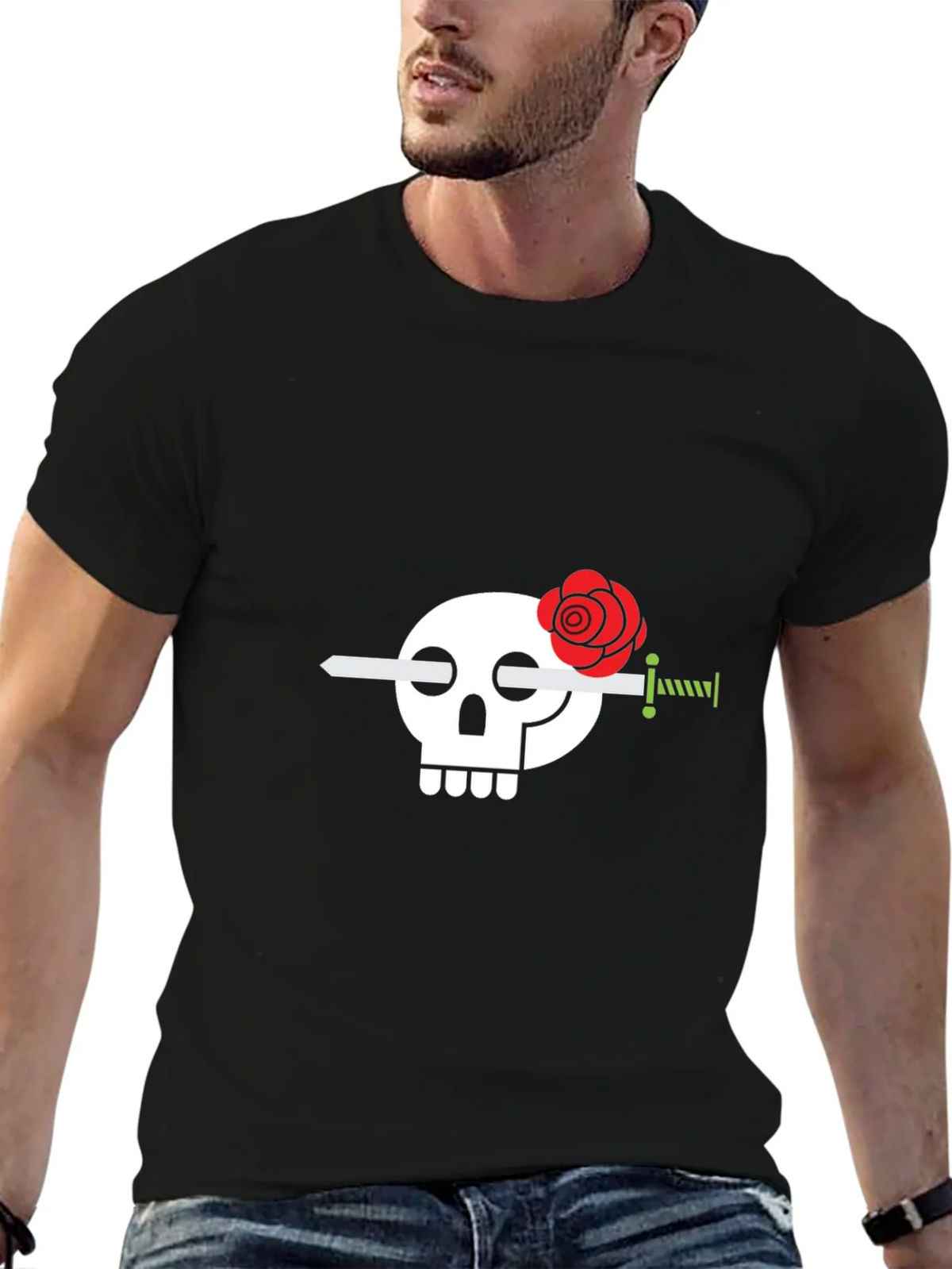 Skull & Rose Sword Graphic Tee - Stylish Mens Black T-Shirt product image 6