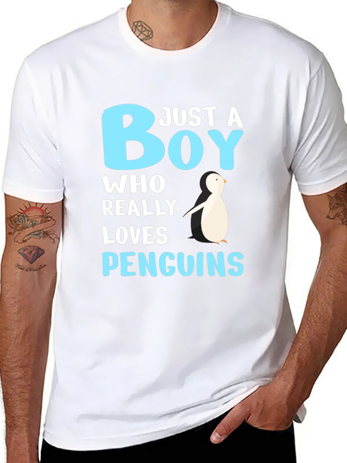 Just A Boy Who Loves Penguins Black T-Shirt product image 5