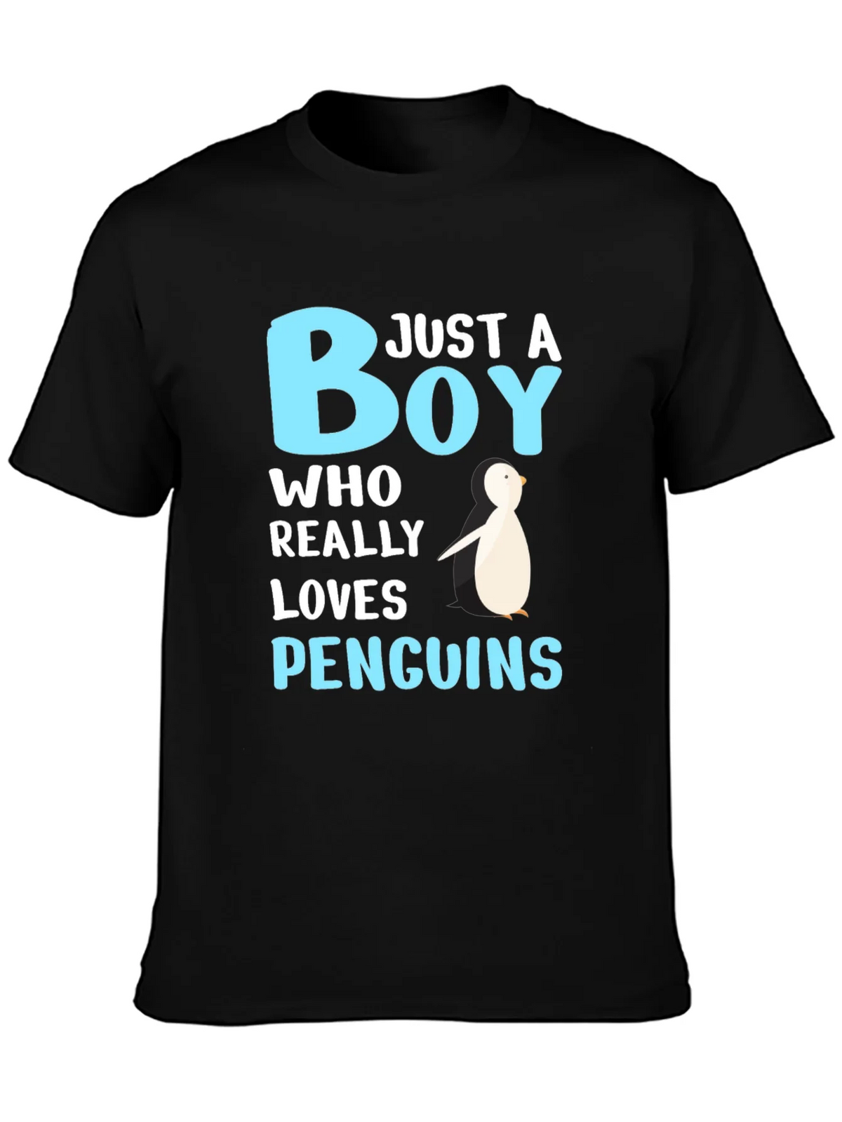 Just A Boy Who Loves Penguins Black T-Shirt product image 2