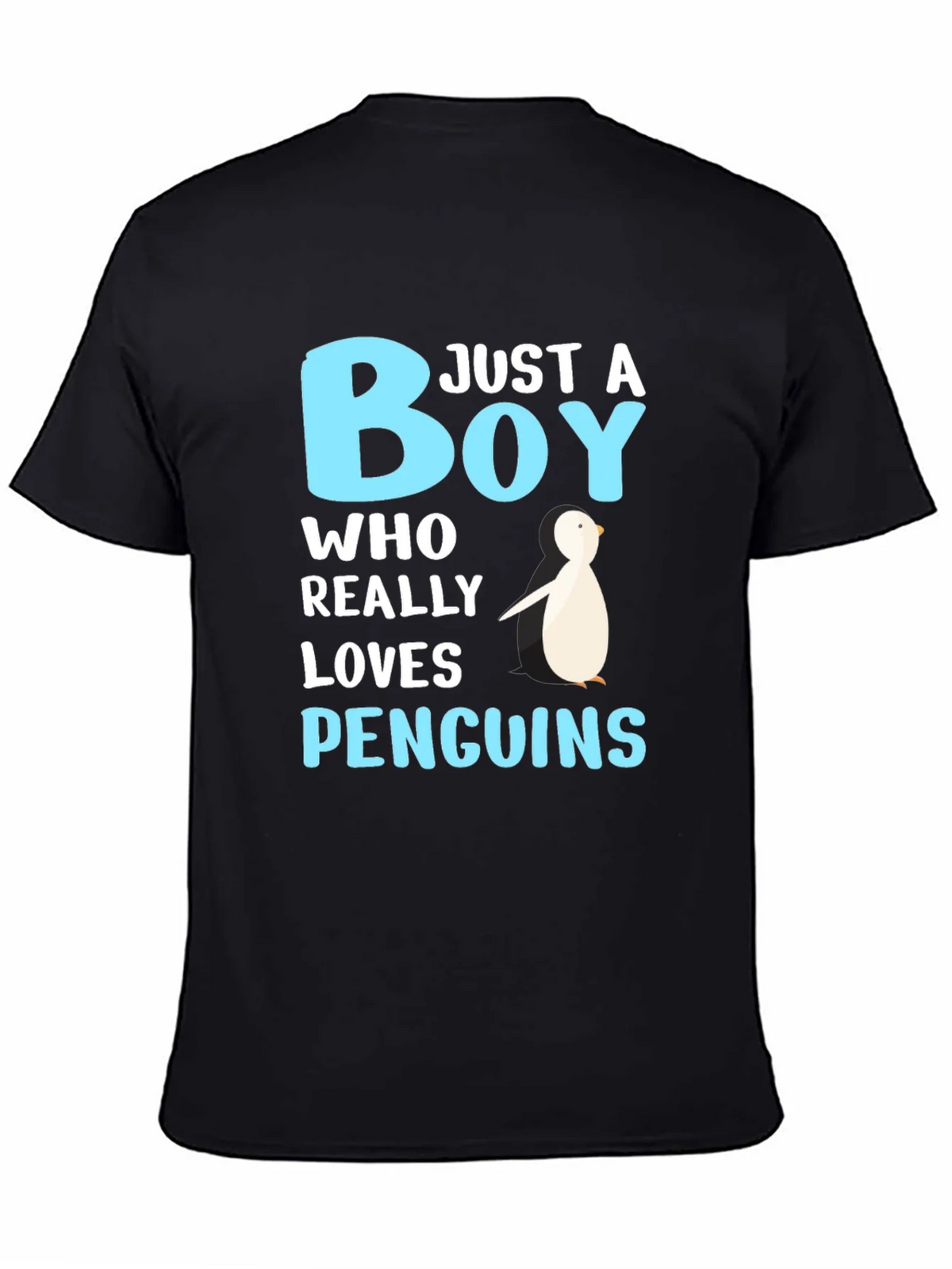 Just A Boy Who Loves Penguins Black T-Shirt product image 3
