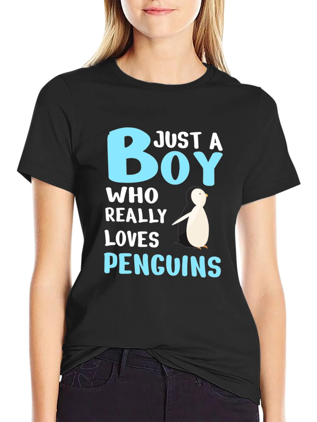 Just A Boy Who Loves Penguins Black T-Shirt product image 1