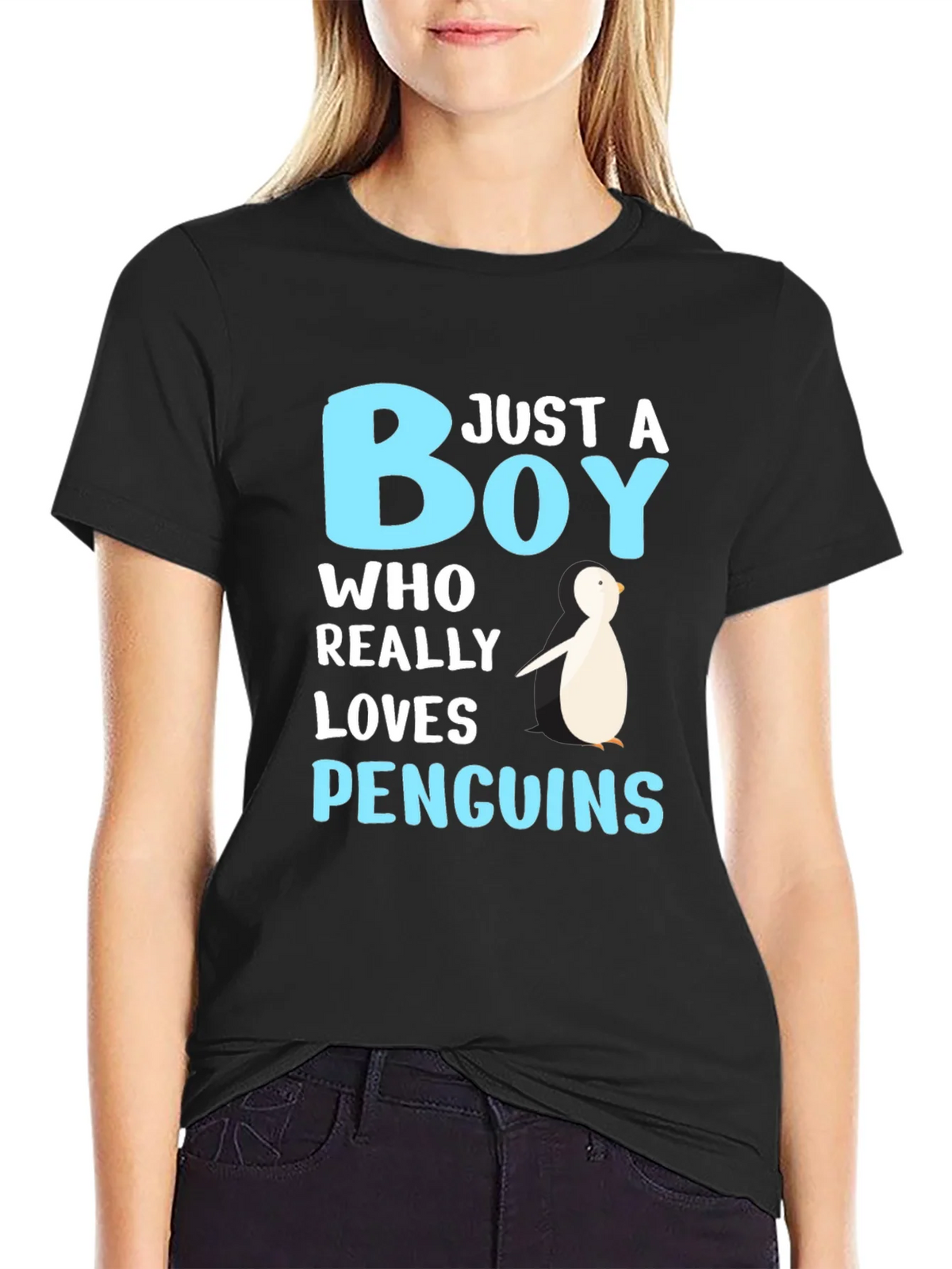 Just A Boy Who Loves Penguins Black T-Shirt product image 1