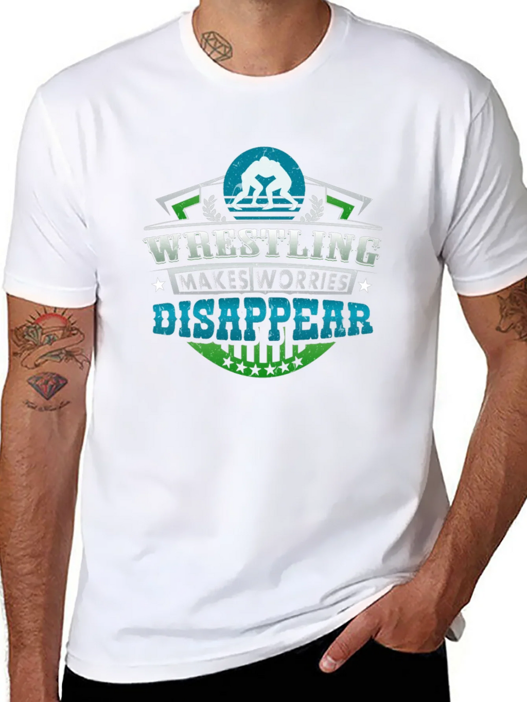 Wrestling Makes Worries Disappear Black T-Shirt product image 7