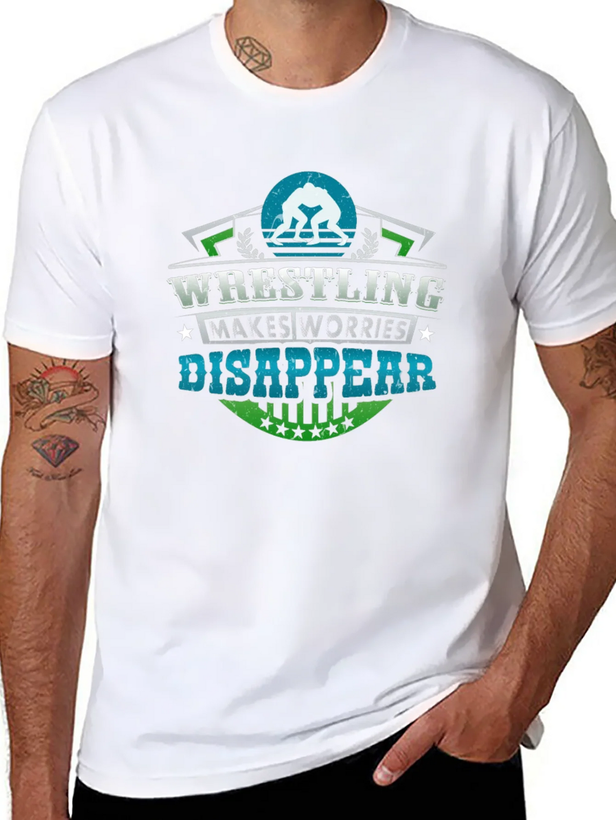 Wrestling Makes Worries Disappear Black T-Shirt product image 7