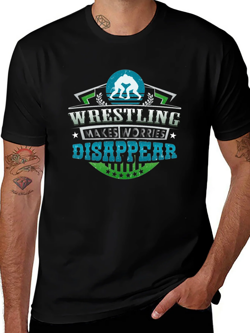 Wrestling Makes Worries Disappear Black T-Shirt product image 1