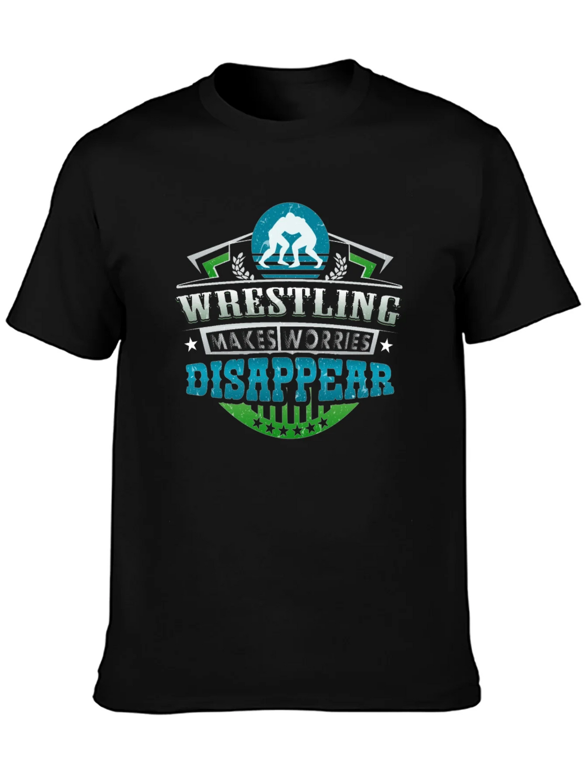 Wrestling Makes Worries Disappear Black T-Shirt product image 3