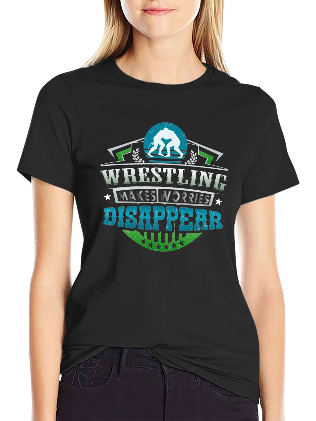 Wrestling Makes Worries Disappear Black T-Shirt product image 2