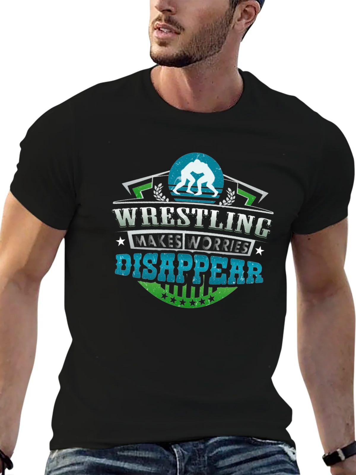 Wrestling Makes Worries Disappear Black T-Shirt product image 6