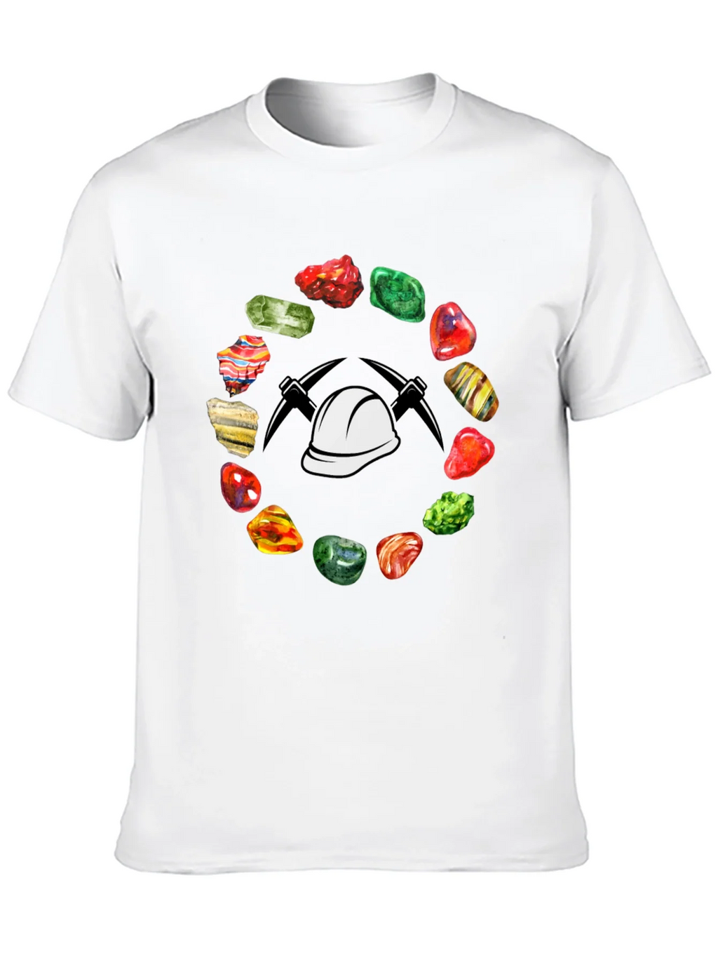 Miner T-Shirt: Gemstone Circle with Hard Hat & Pickaxes