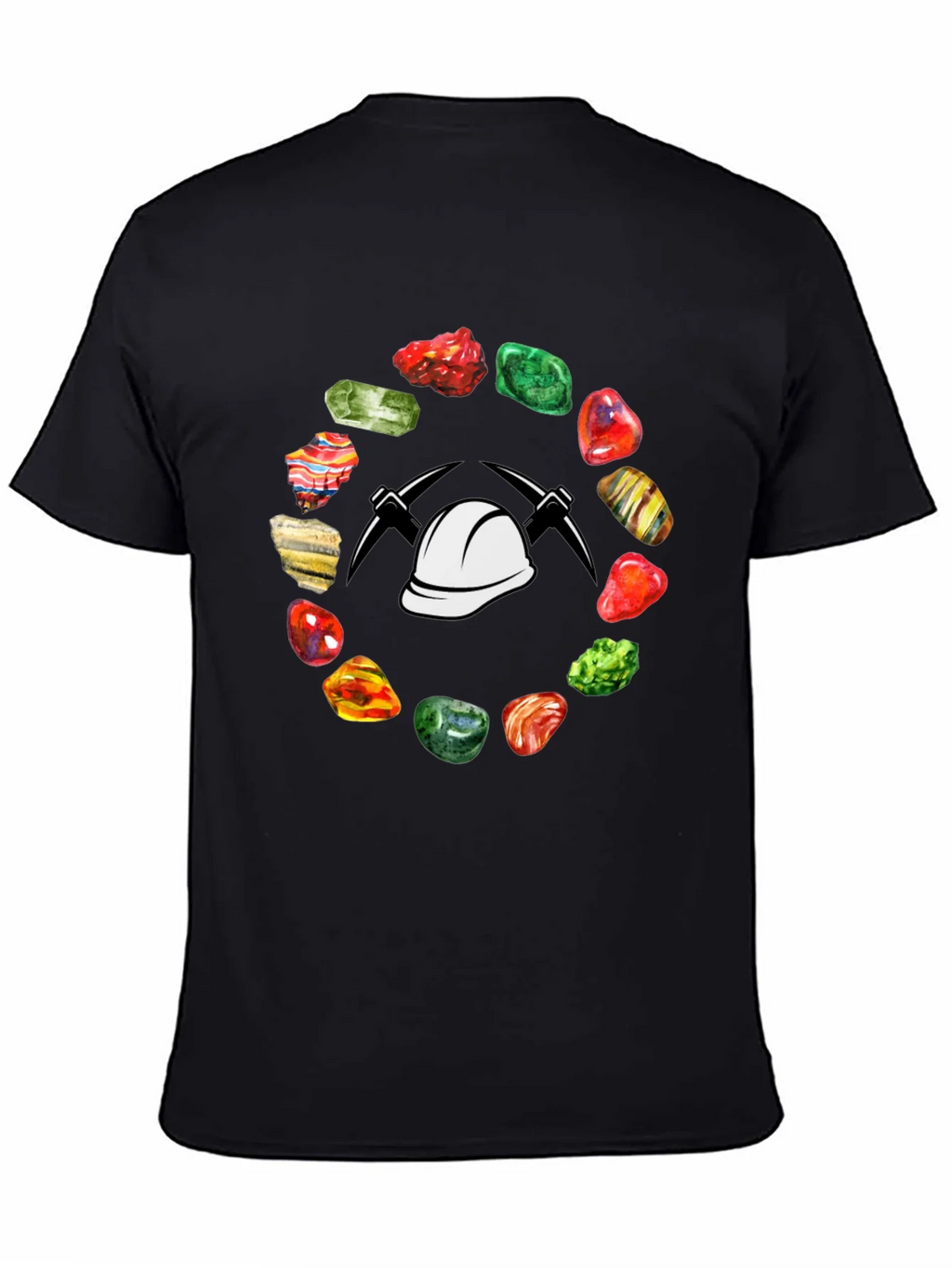 Miner T-Shirt: Gemstone Circle with Hard Hat & Pickaxes