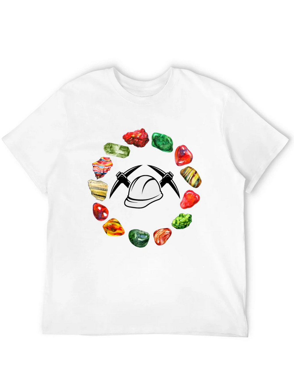 Miner T-Shirt: Gemstone Circle with Hard Hat & Pickaxes