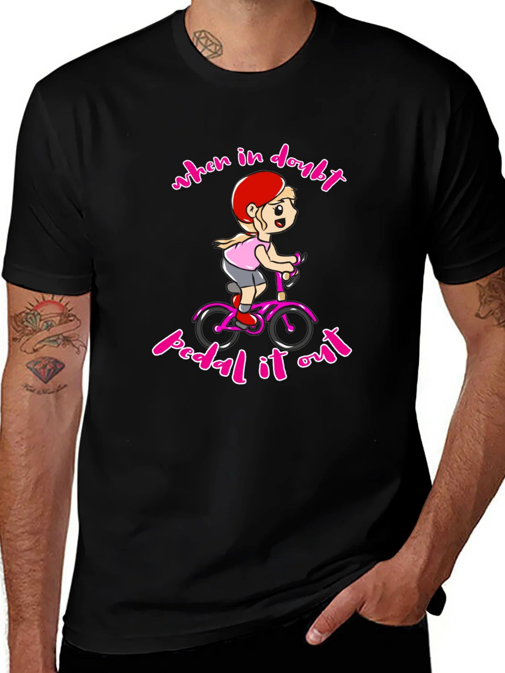 When In Doubt Pedal It Out Black T-Shirt product image 1