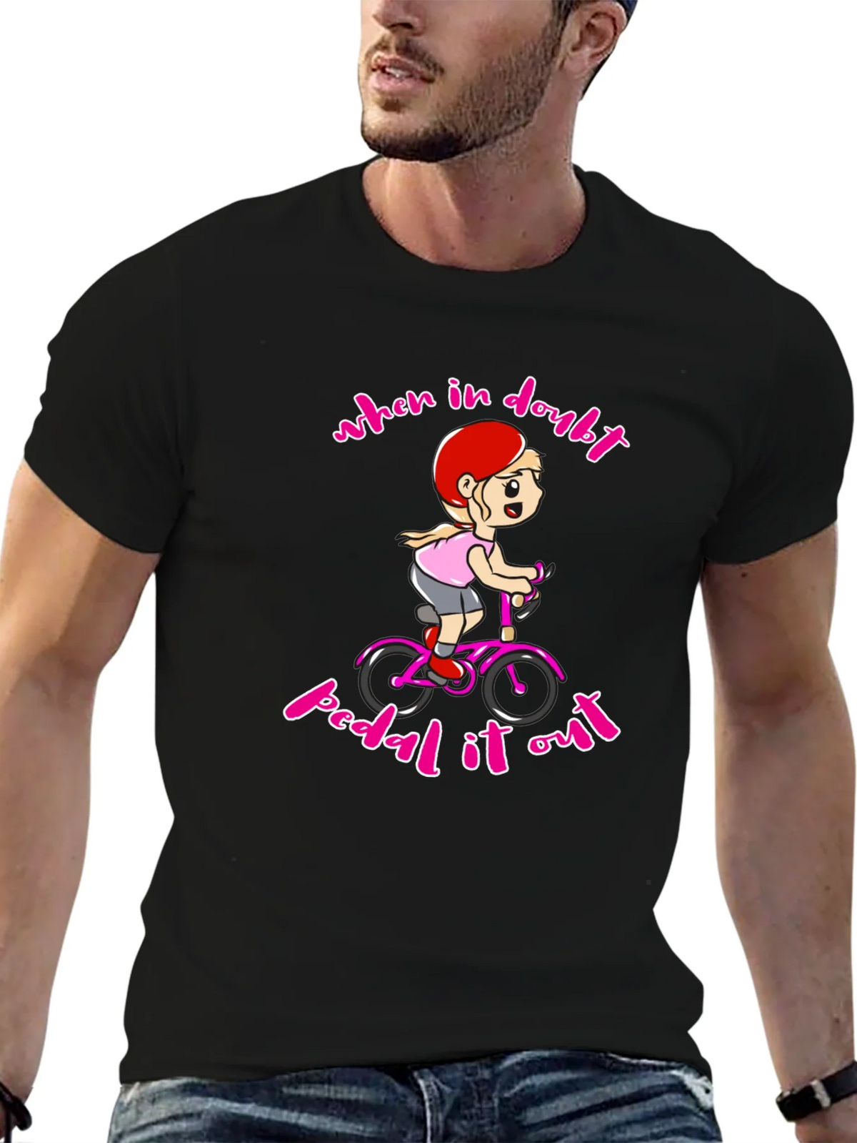 When In Doubt Pedal It Out Black T-Shirt product image 6