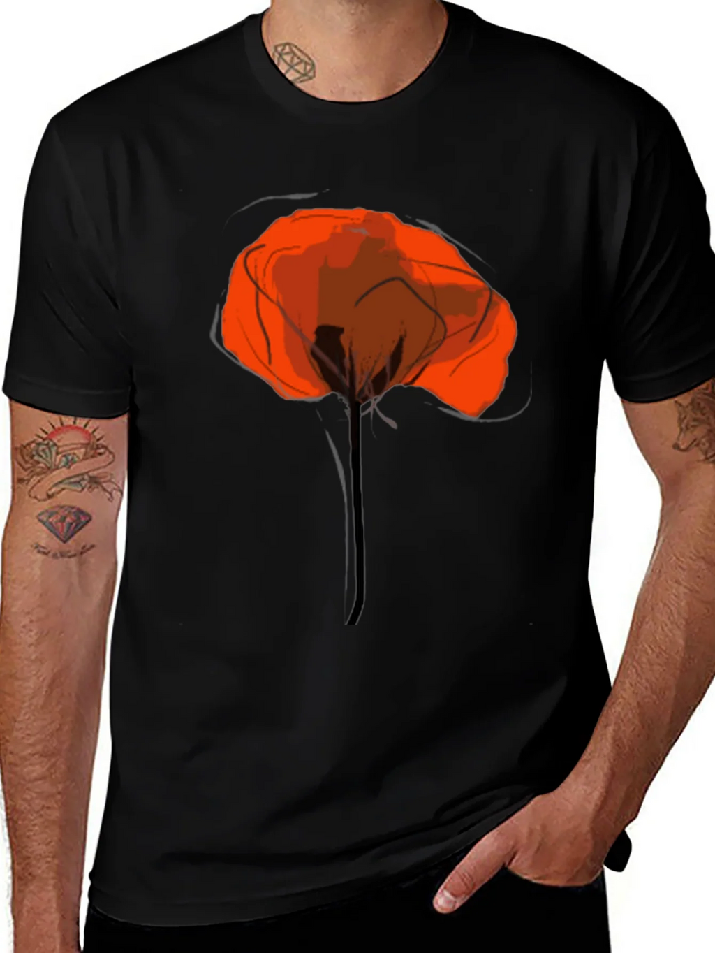 Abstract Poppy Graphic Print Black T-Shirt product image 1