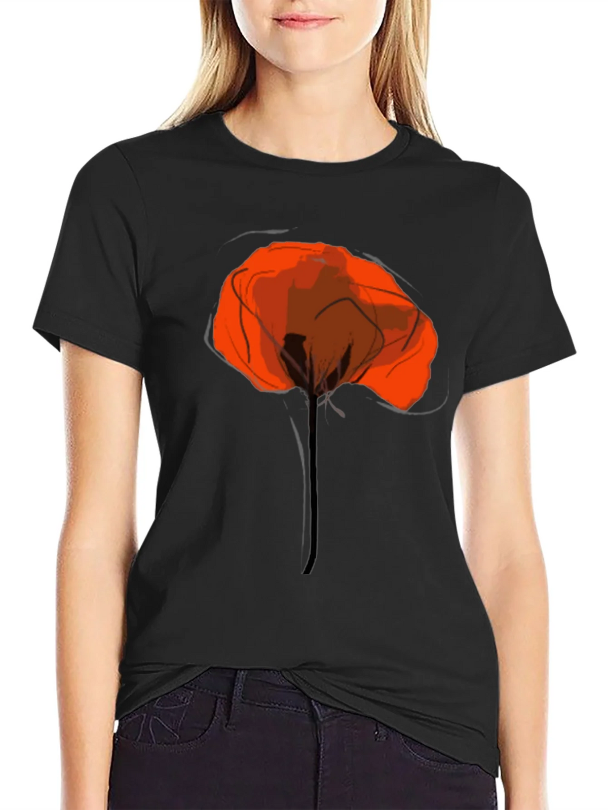 Abstract Poppy Graphic Print Black T-Shirt product image 2