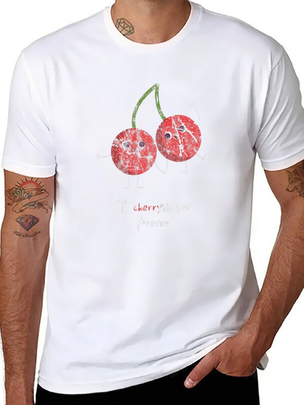 Cherries Ill Cherish You Forever Black Graphic T-Shirt product image 7