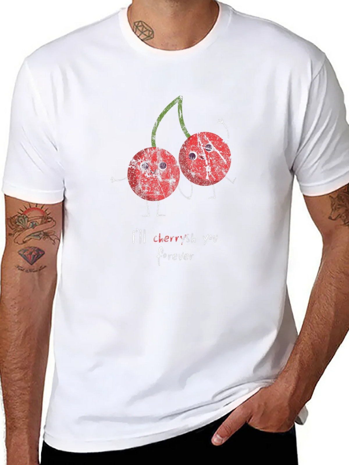 Cherries Ill Cherish You Forever Black Graphic T-Shirt product image 7