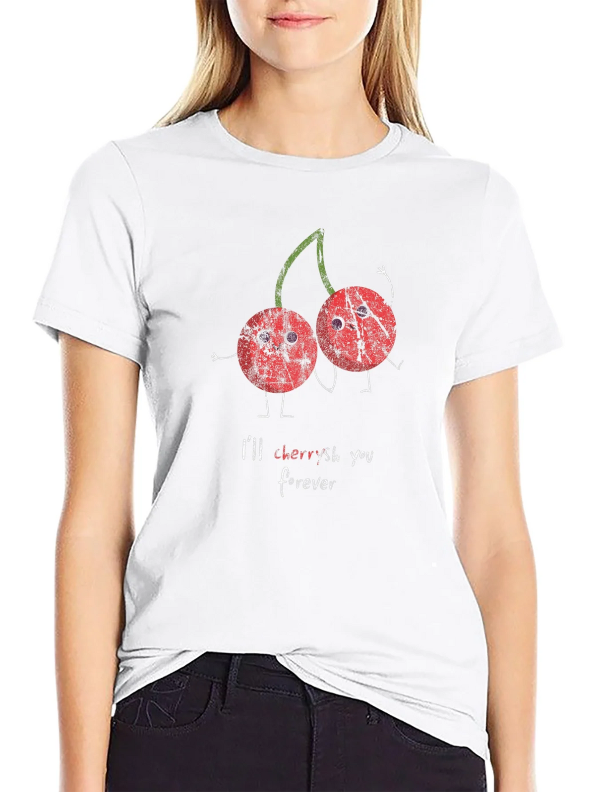Cherries Ill Cherish You Forever Black Graphic T-Shirt product image 8