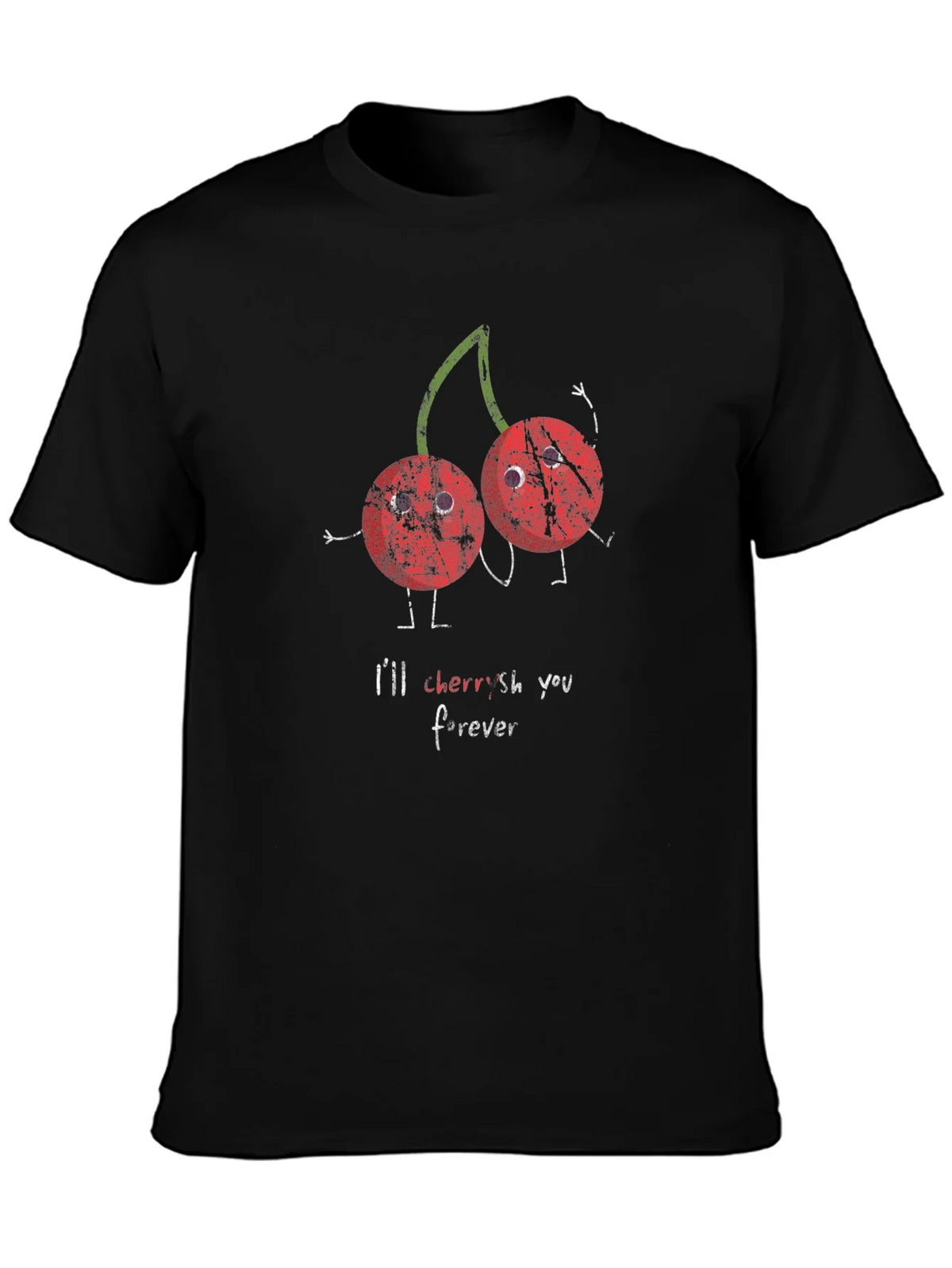 Cherries Ill Cherish You Forever Black Graphic T-Shirt product image 3