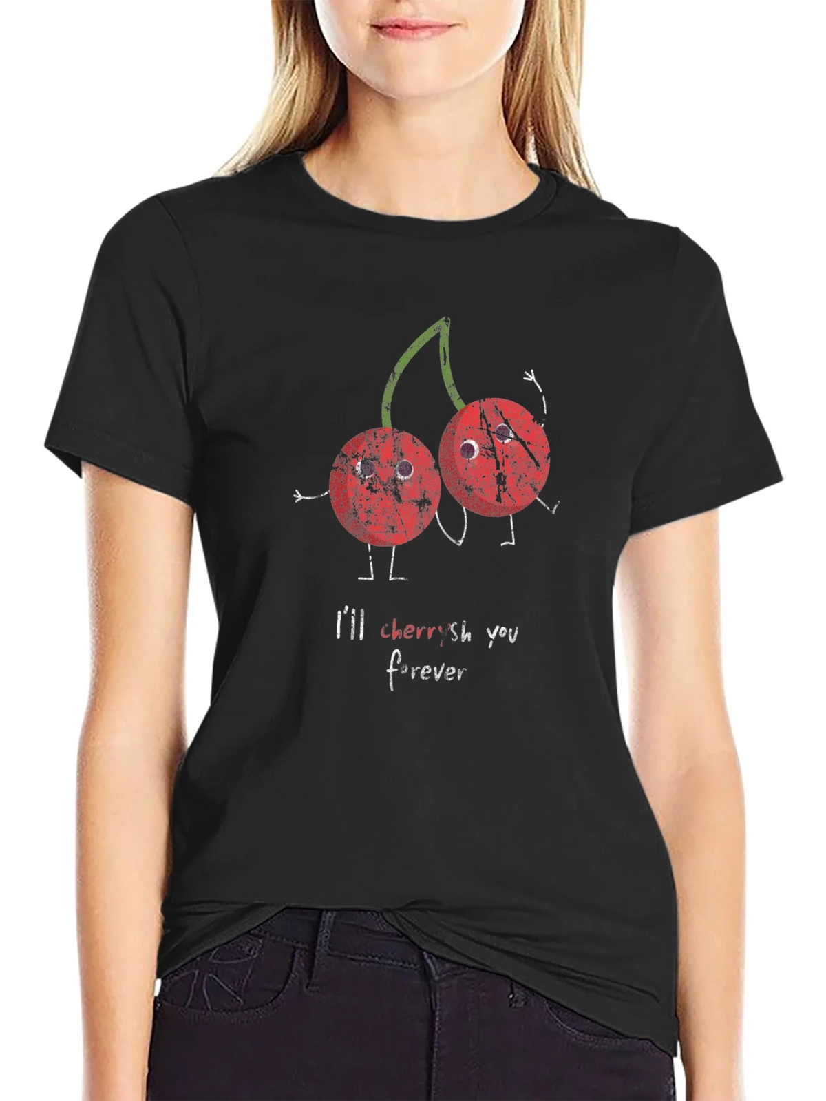 Cherries Ill Cherish You Forever Black Graphic T-Shirt product image 2