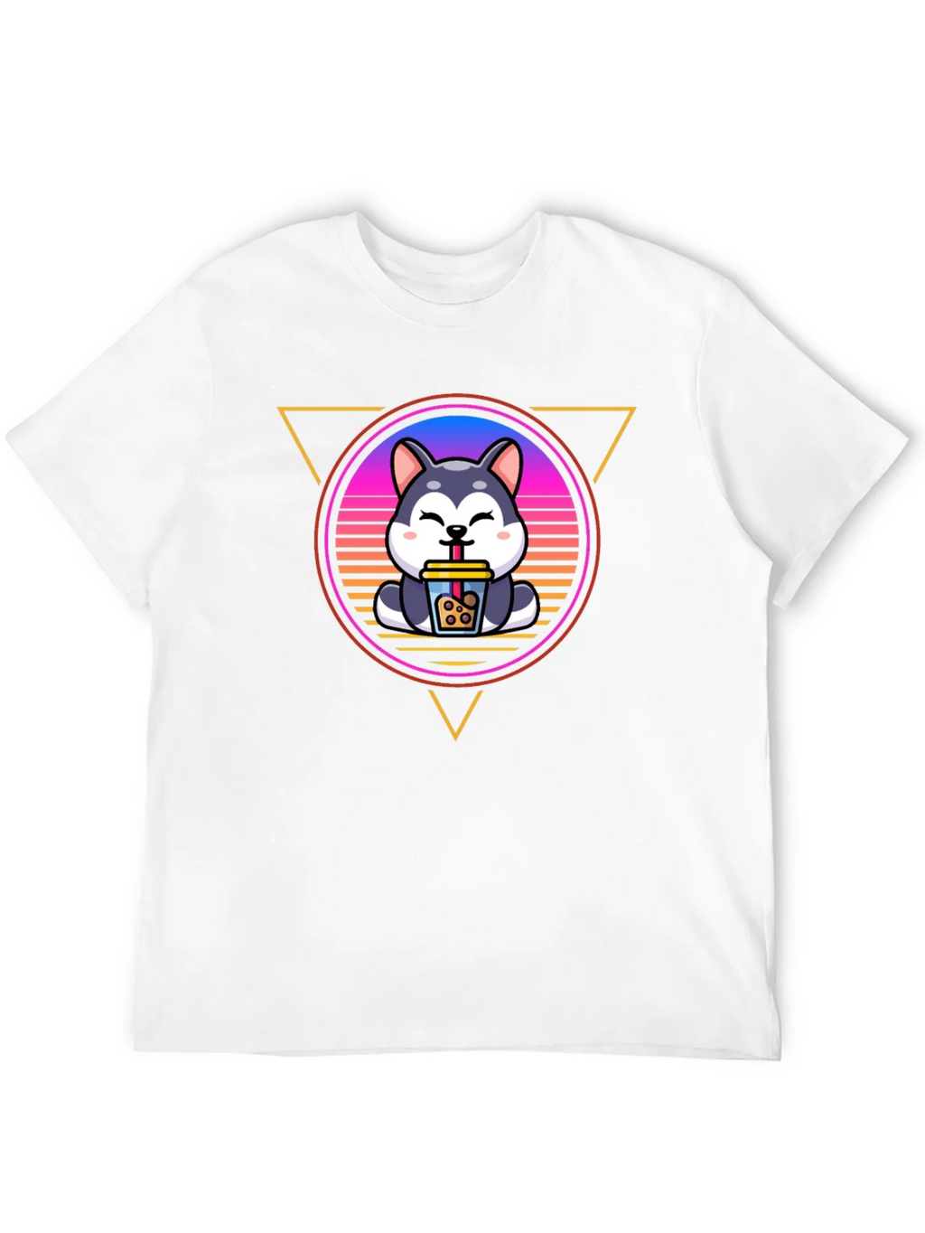 Cute Husky Boba Tea Graphic Black T-Shirt product image 6