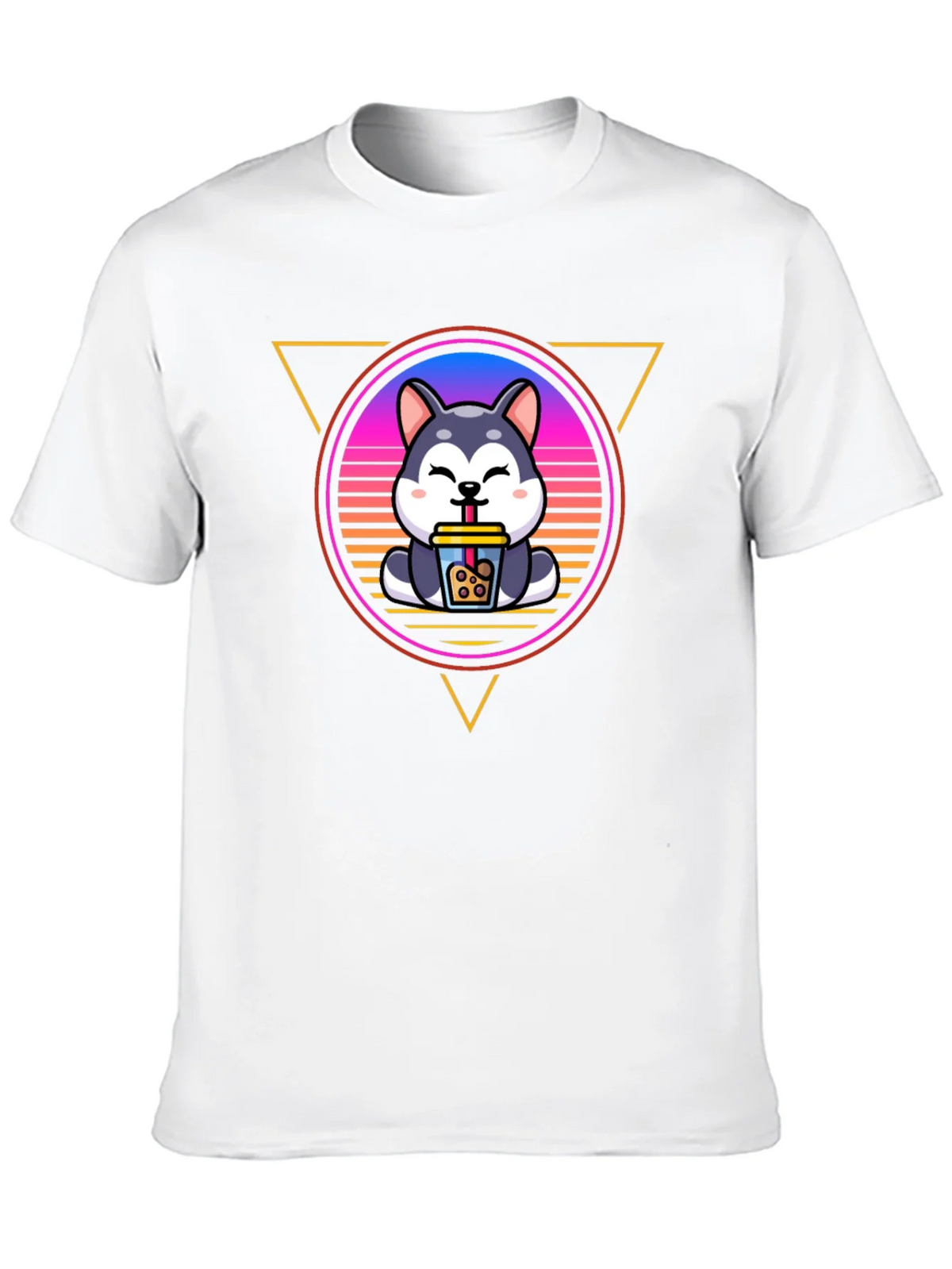 Cute Husky Boba Tea Graphic Black T-Shirt product image 4