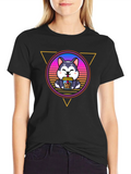 Cute Husky Boba Tea Graphic Black T-Shirt product image 1