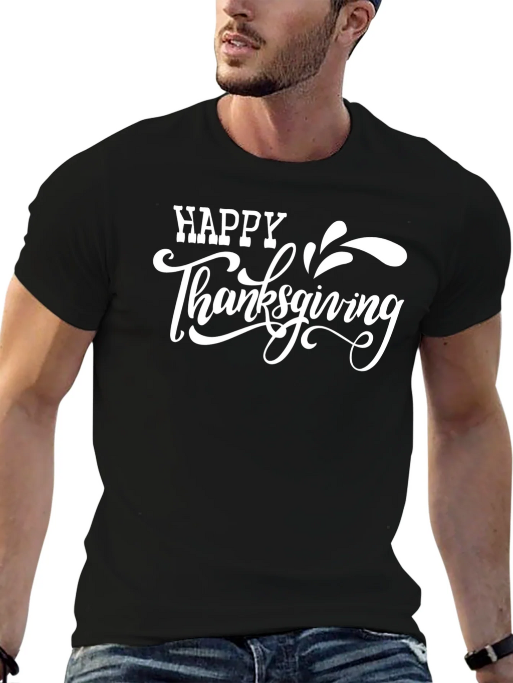 Happy Thanksgiving Graphic Tee - Black Casual T-Shirt product image 6