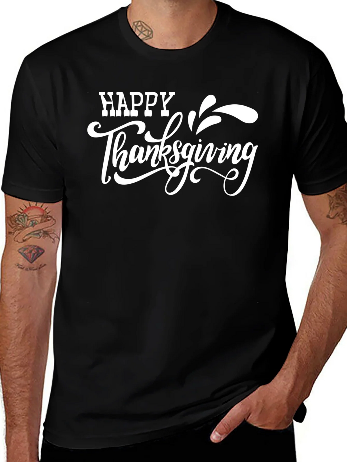 Happy Thanksgiving Graphic Tee - Black Casual T-Shirt product image 1