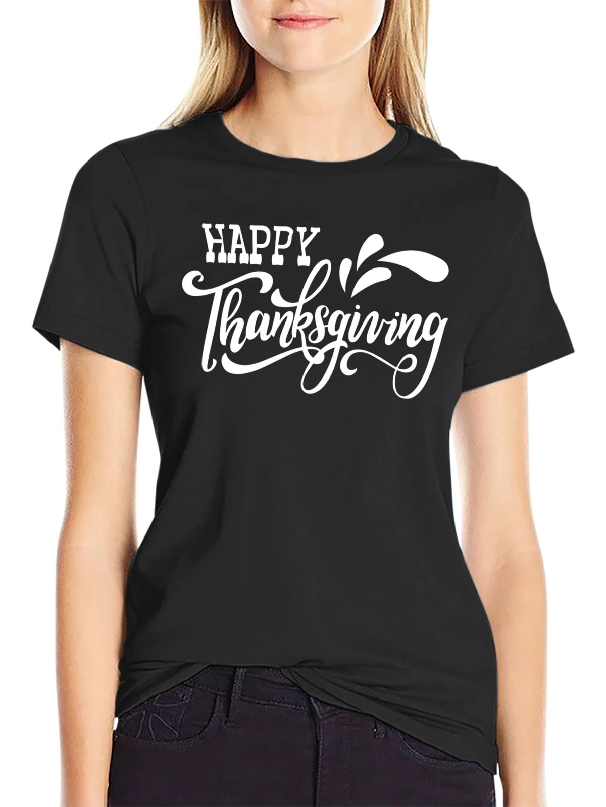 Happy Thanksgiving Graphic Tee - Black Casual T-Shirt product image 2