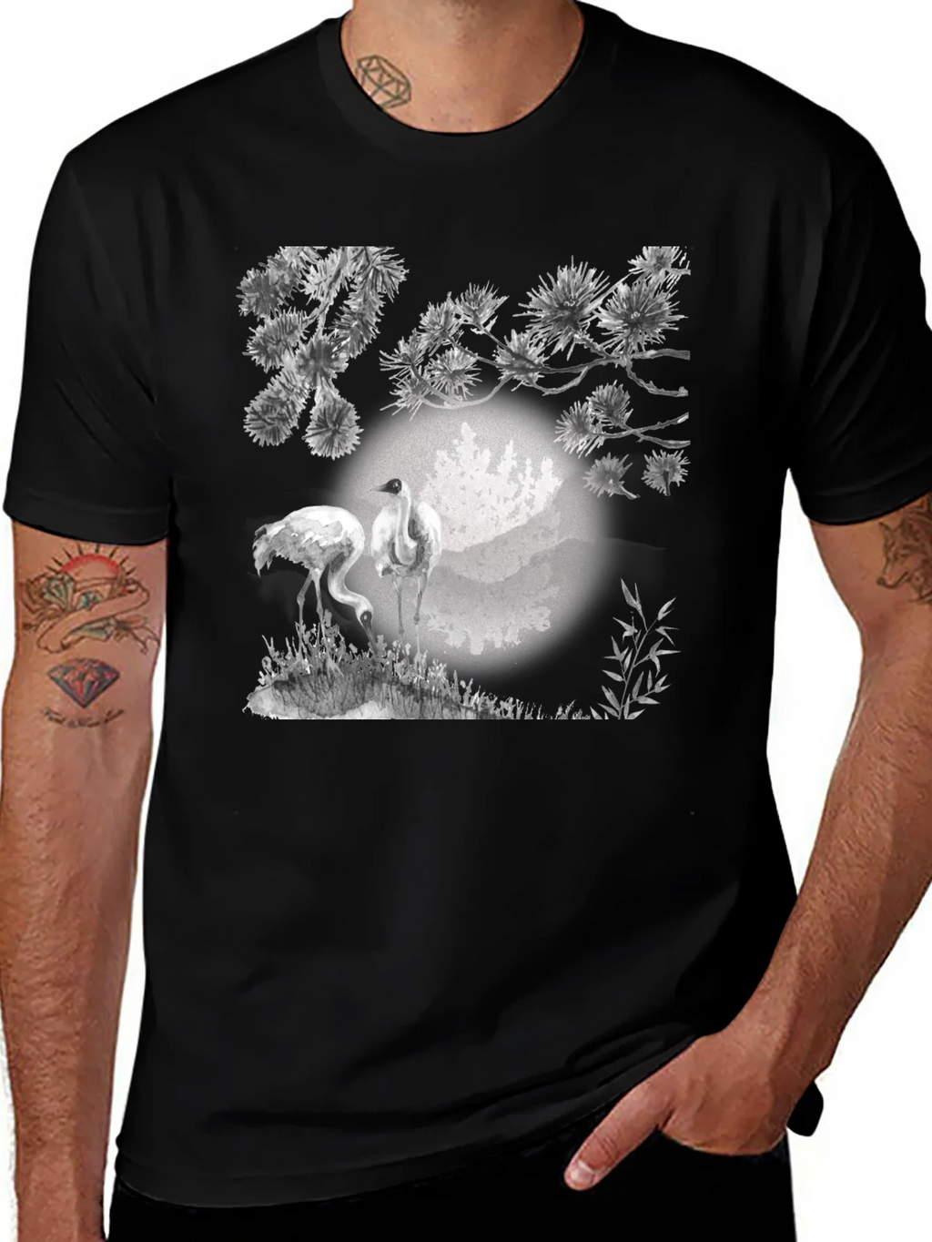 Crane and Pine T-Shirt - Black product image 1