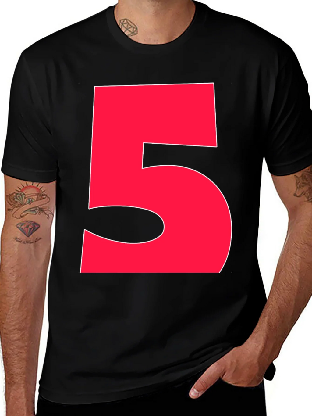 Bold Red Number 5 Graphic Tee - Black product image 1
