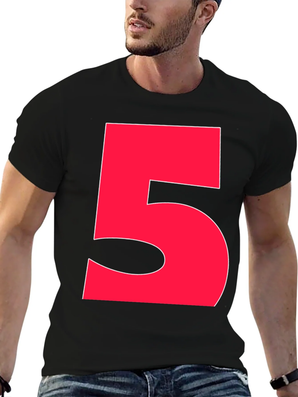 Bold Red Number 5 Graphic Tee - Black product image 6