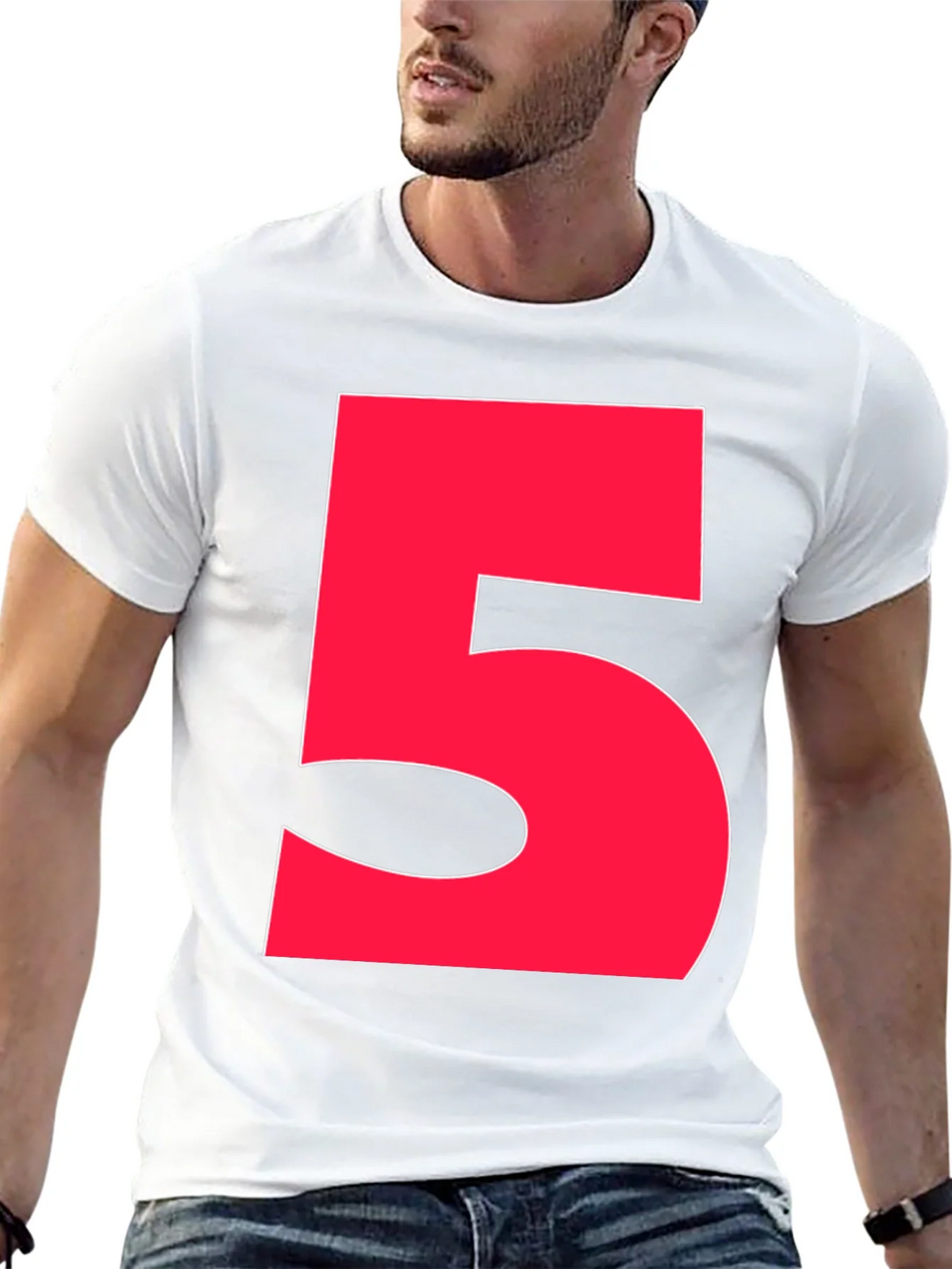 Bold Red Number 5 Graphic Tee - Black product image 12