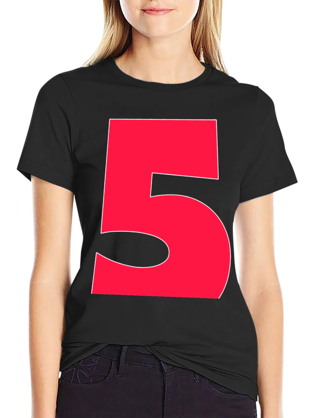Bold Red Number 5 Graphic Tee - Black product image 2